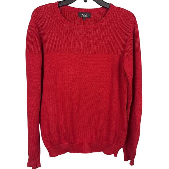 A.P.C. Men's Pima Cotton Sweater Mixed Knit Red Size S Quiet Luxury Minimalist - Picture 1 of 8